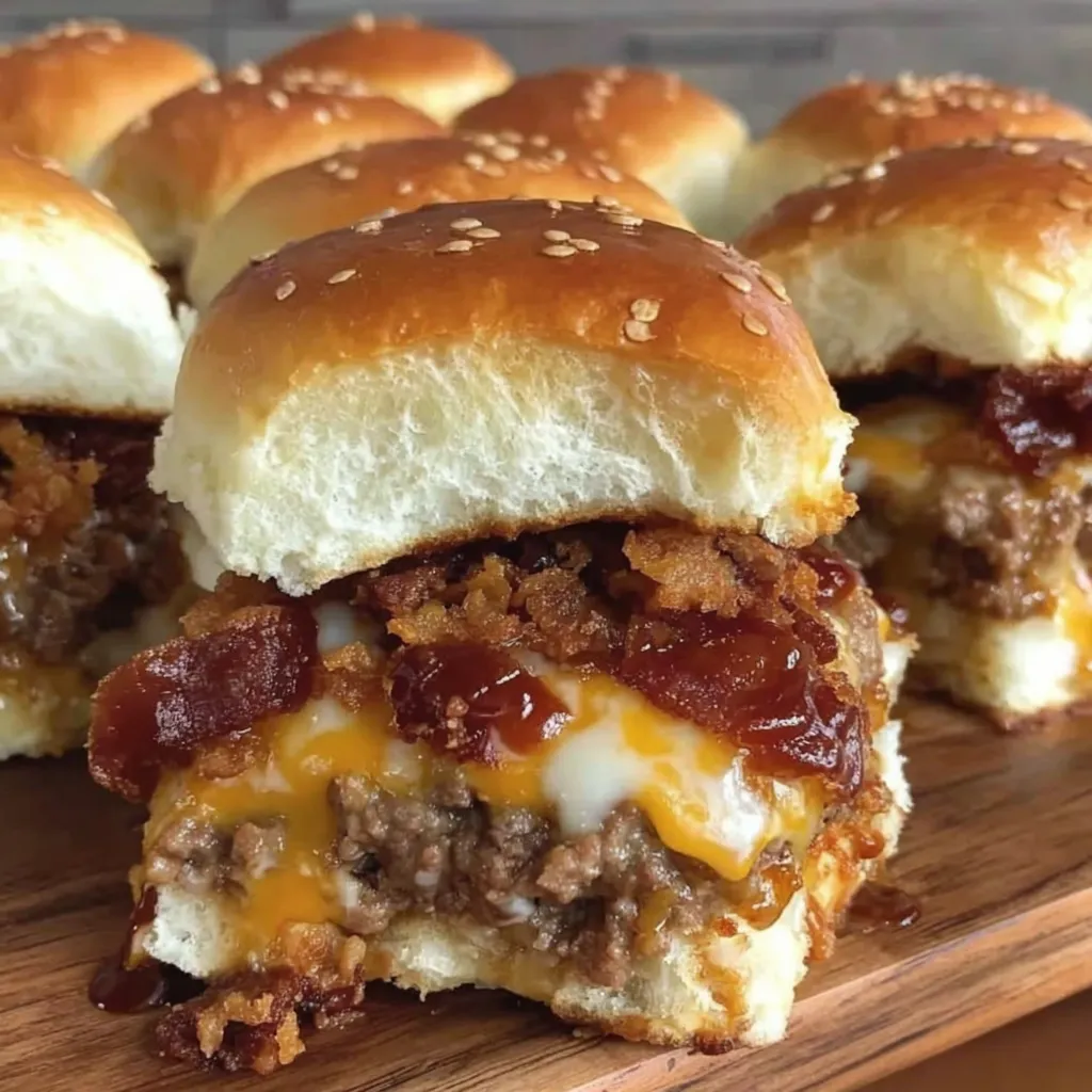 A plate of BBQ cheeseburger sliders.