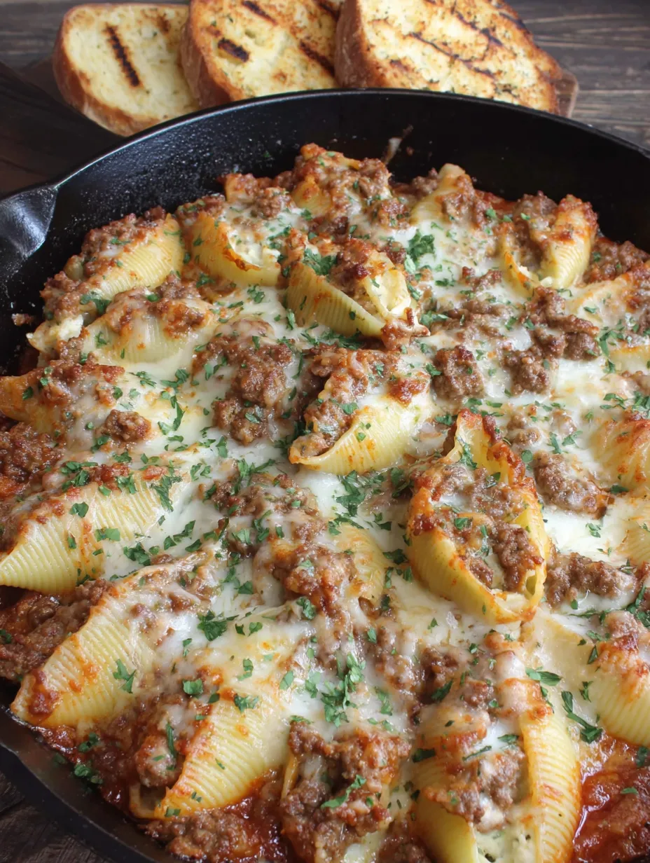 A close up of a cheesy stuffed shell.