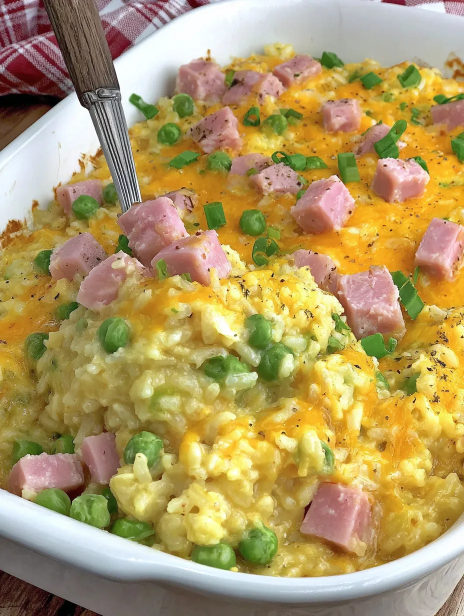 A cheesy ham and pea casserole.