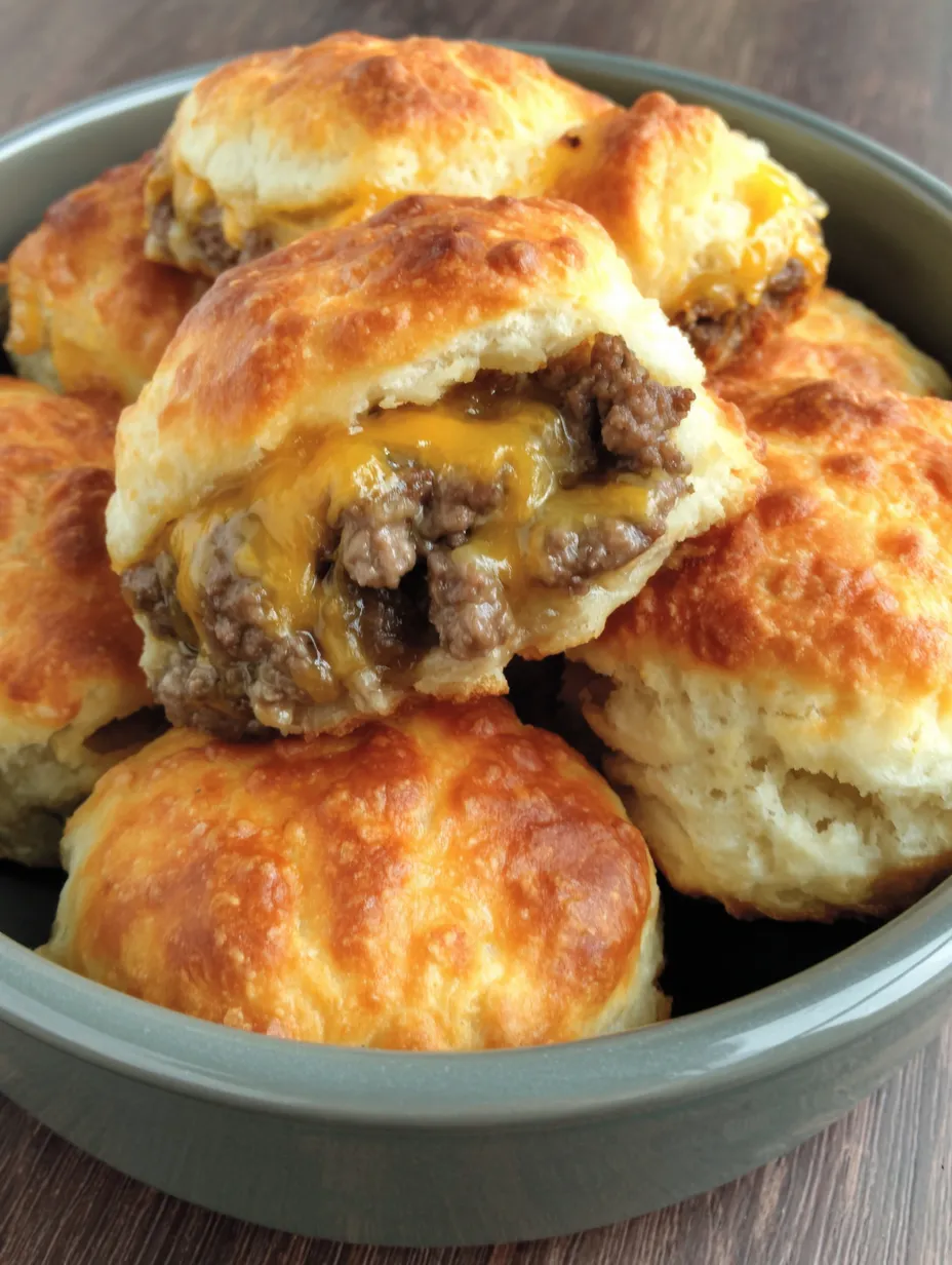 A bowl of chopped cheeseburger biscuits.