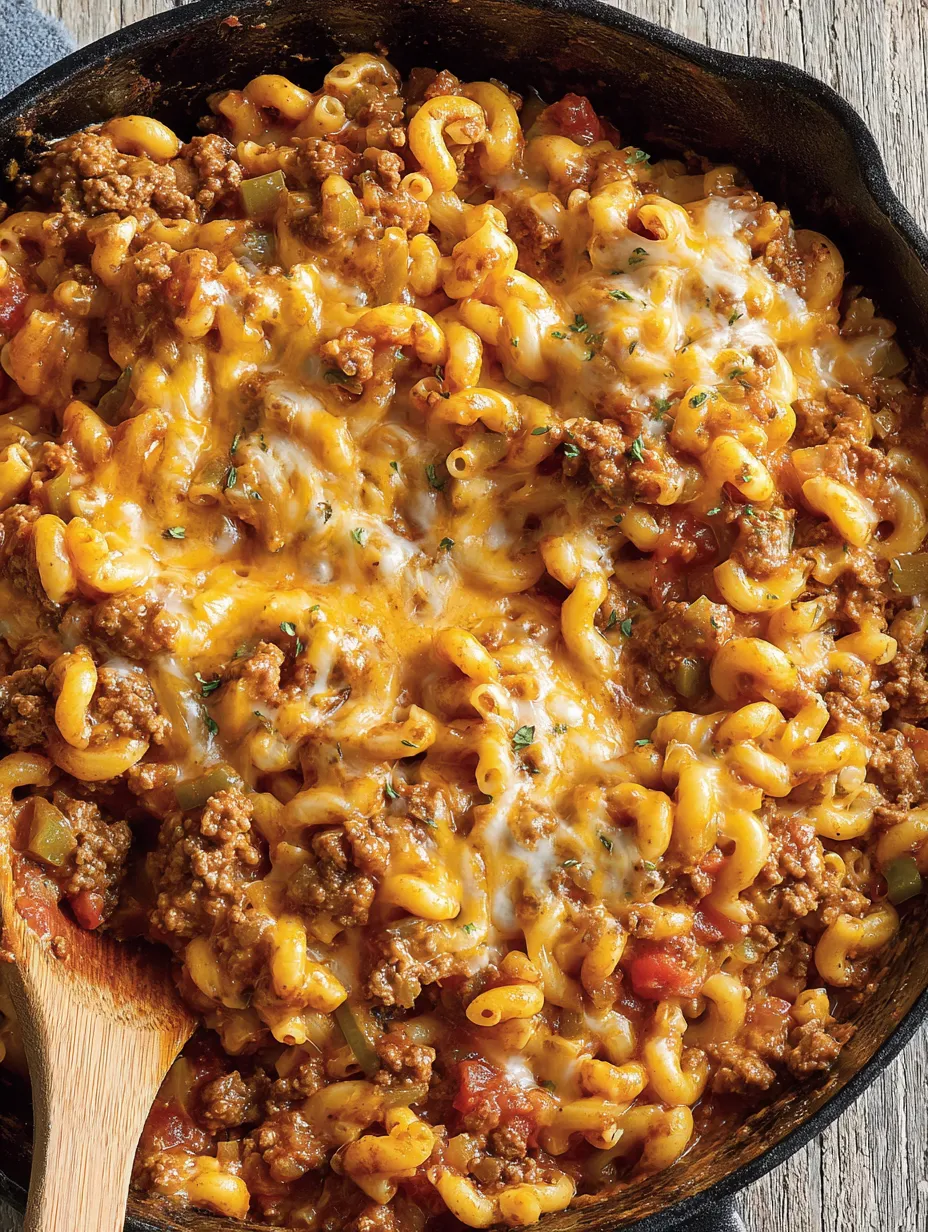 A close up of a delicious 30-minute chili mac and cheese.