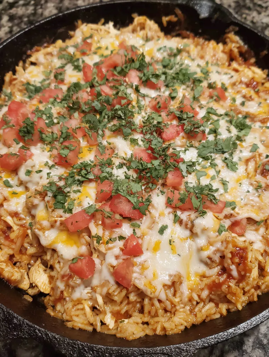 A delicious cheesy chicken taco rice dish.