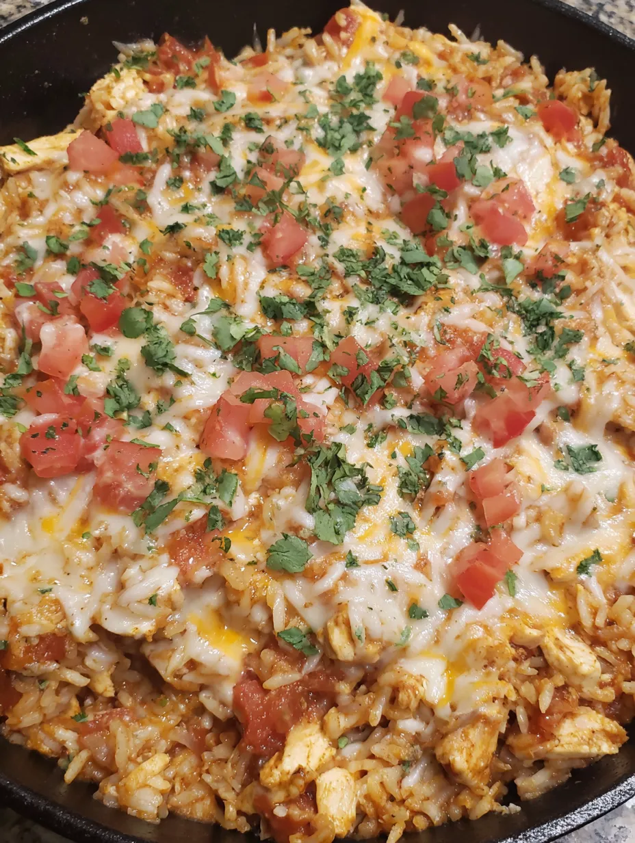 A cheesy chicken taco rice dish.