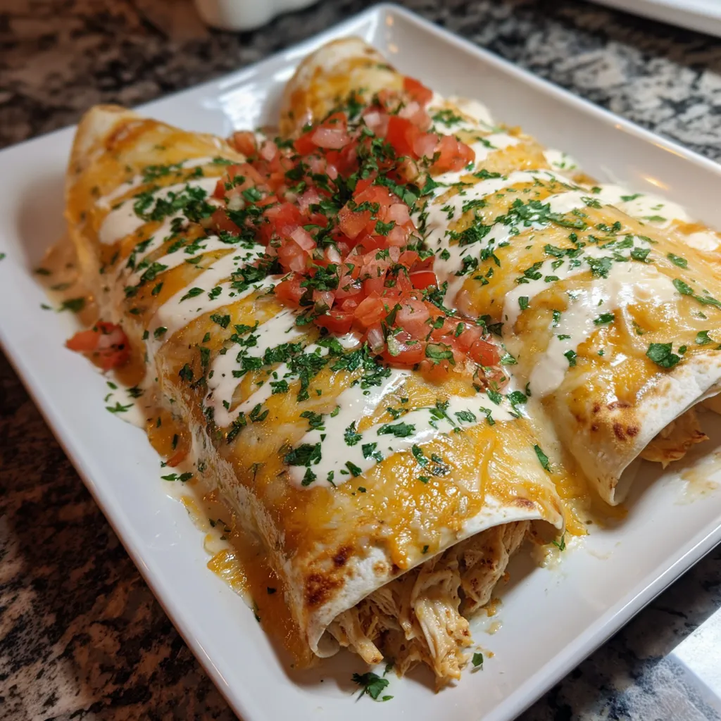 A plate of queso chicken enchiladas.