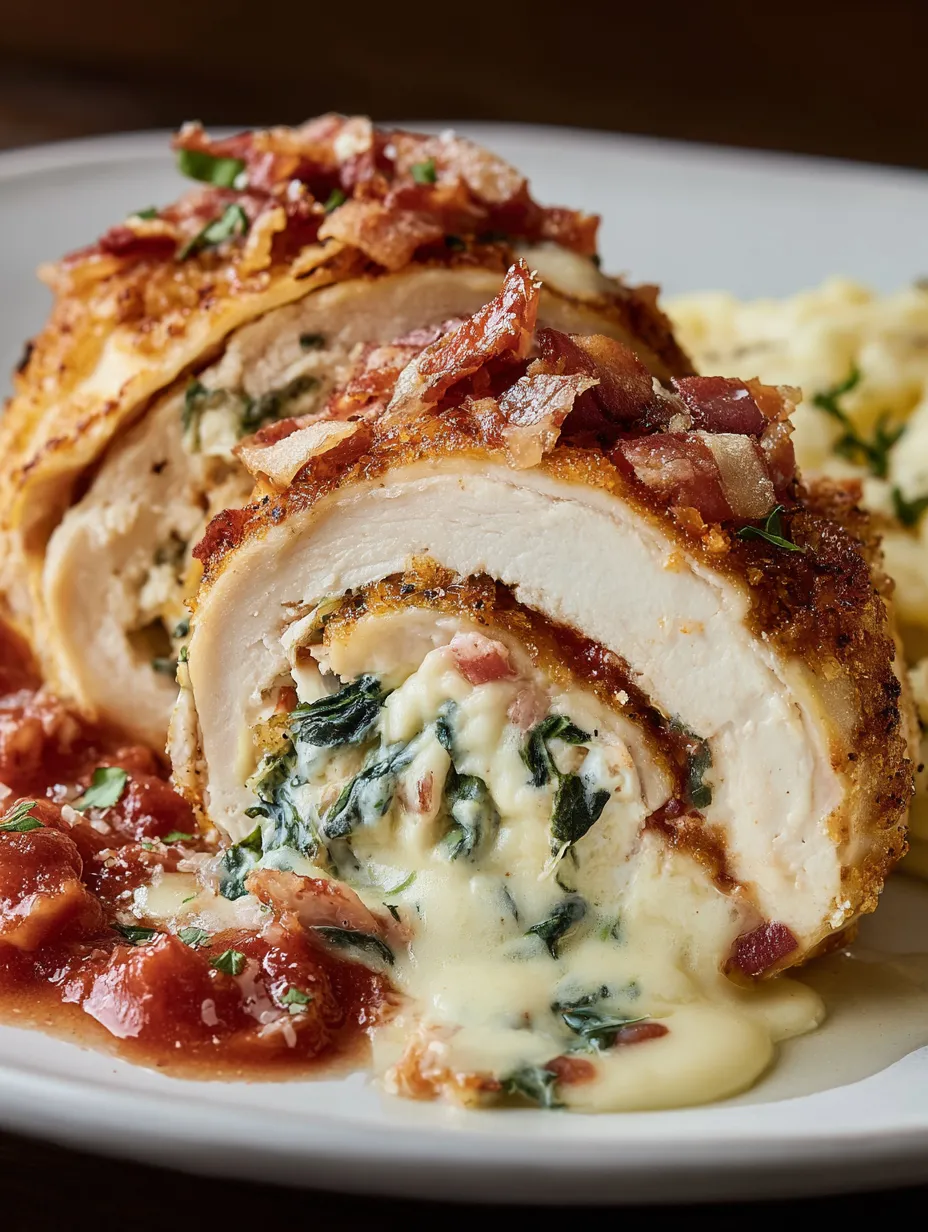 A chicken rollatini recipe with bacon and spinach.