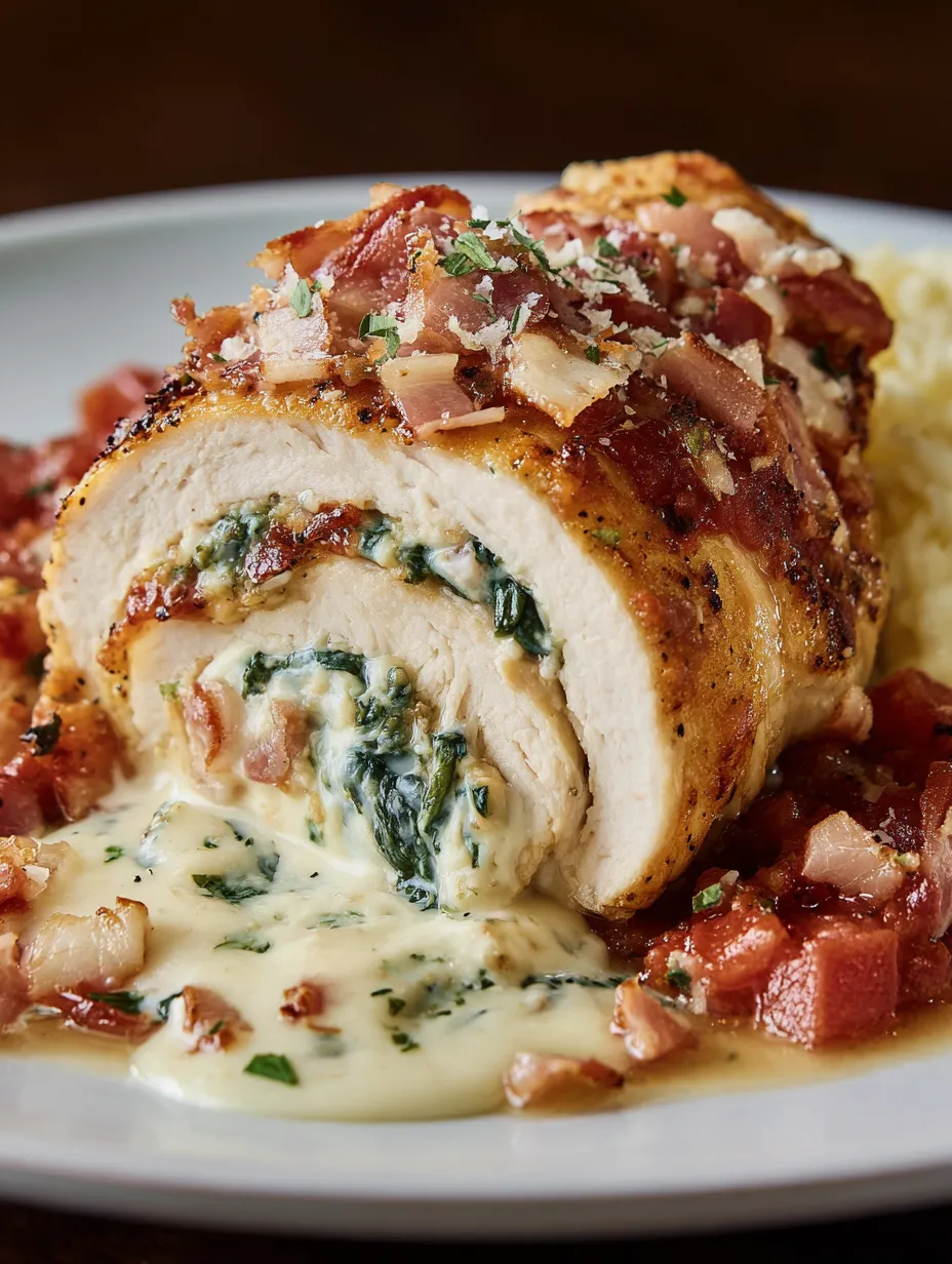 A chicken rollatini recipe with bacon and cheese.