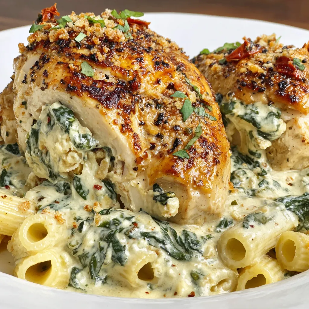 A plate of food with chicken and spinach.