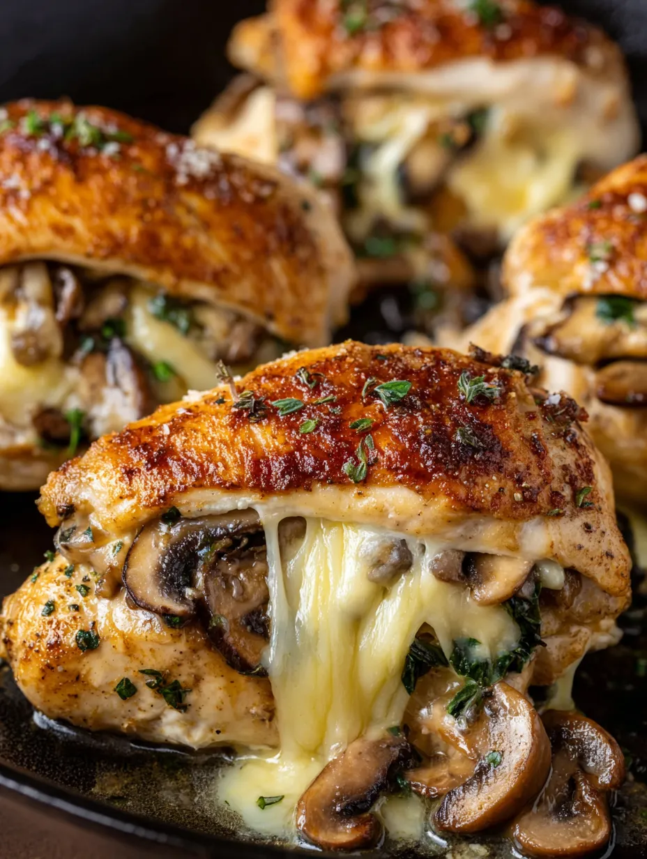 Garlic butter mushroom stuffed chicken.