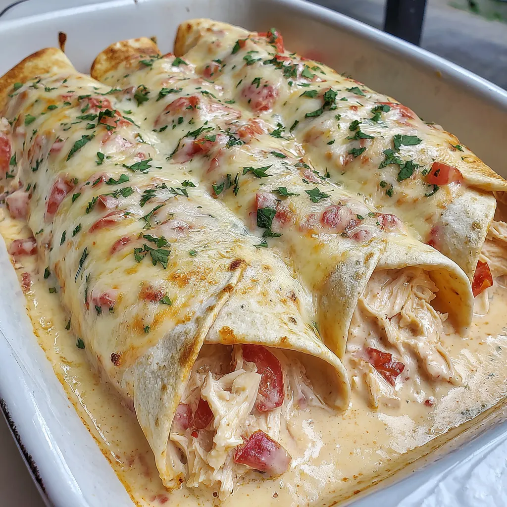 A dish of queso chicken enchiladas.