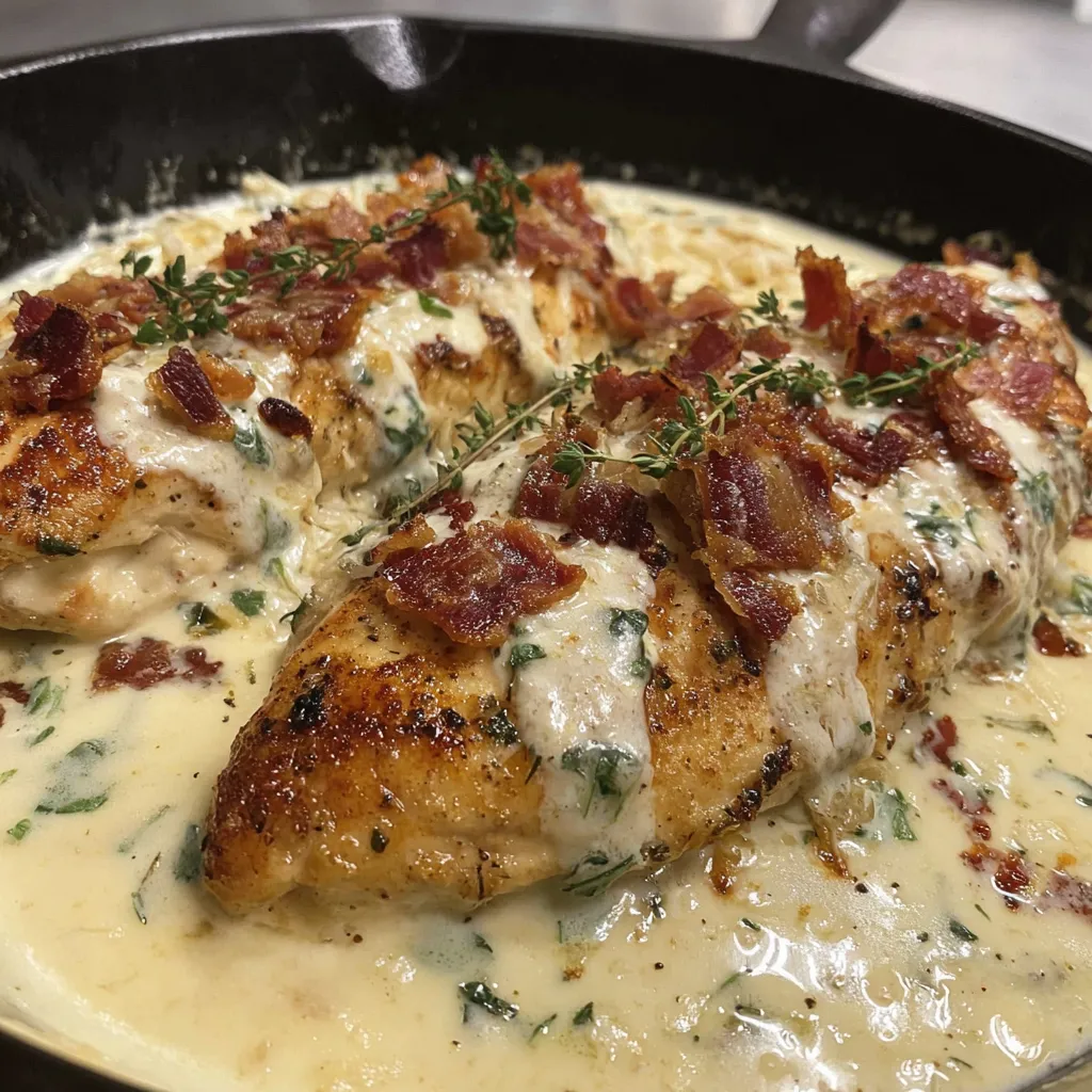 A dish of creamy garlic parmesan chicken.