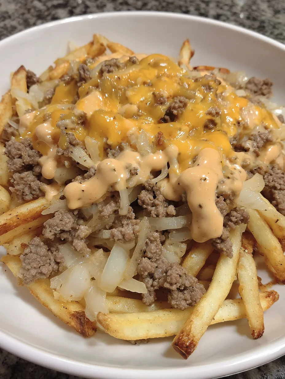 A plate of food with a cheeseburger and fries.