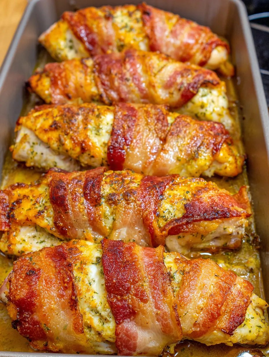Bacon Wrapped Garlic Parmesan Chicken.