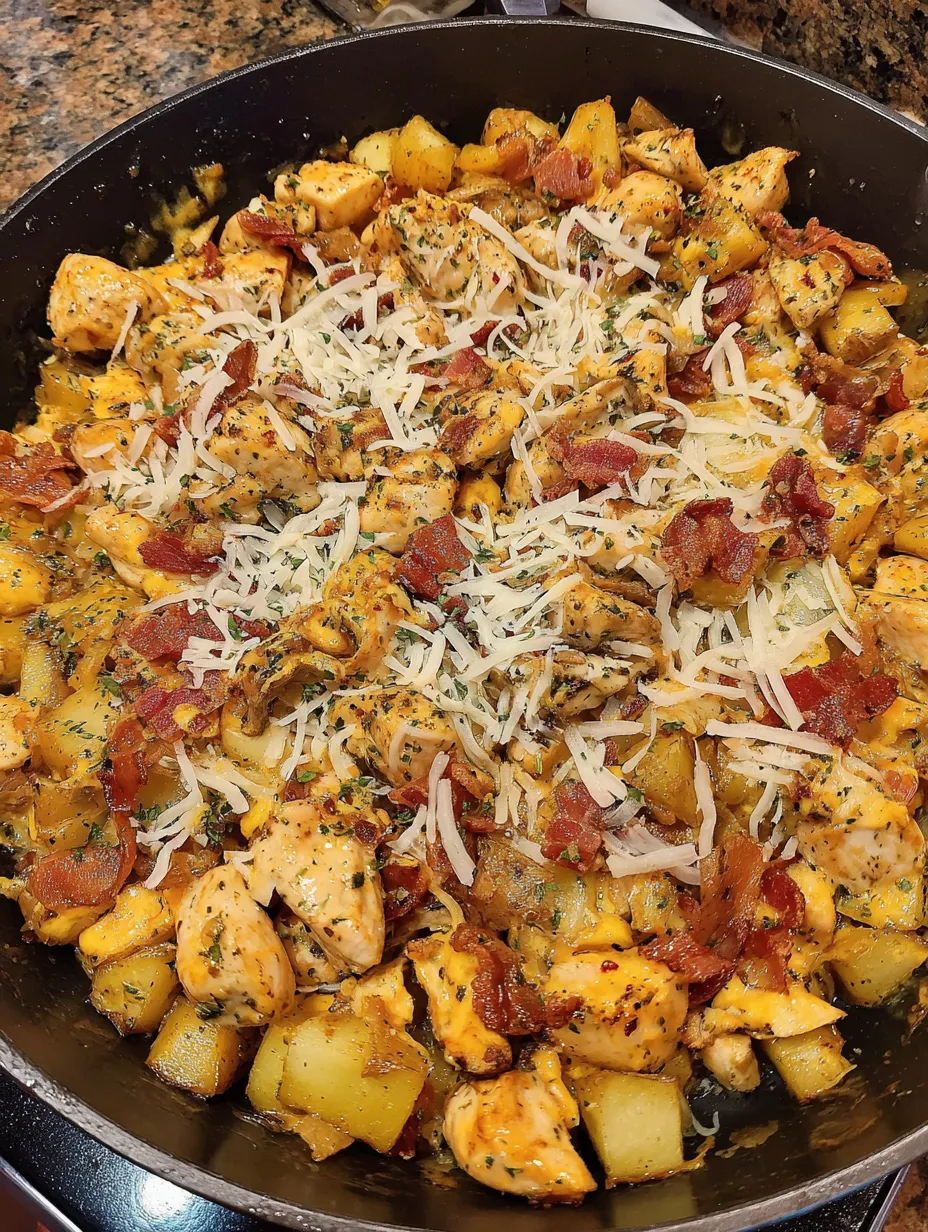 A delicious meal of chicken and potatoes.