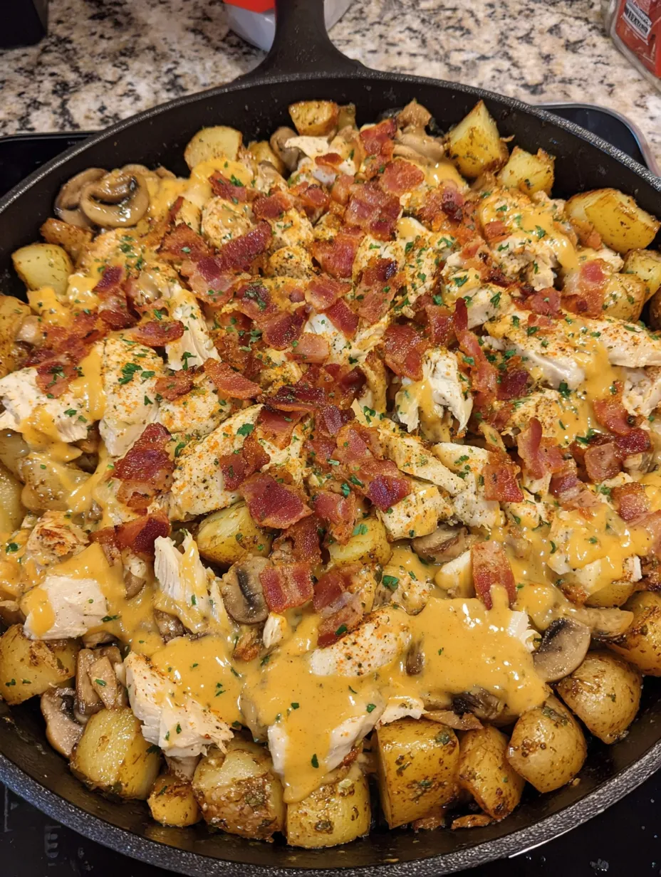 A delicious meal of chicken and potatoes.