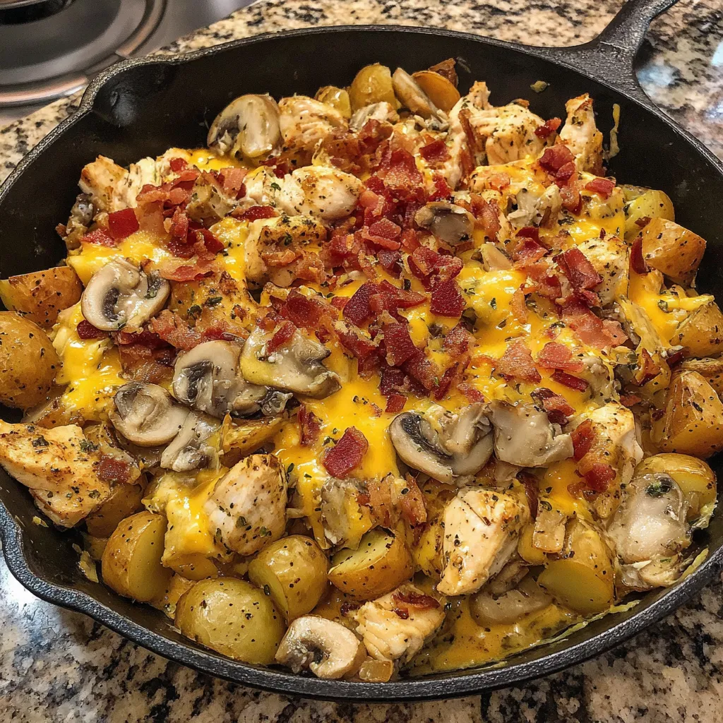 A pan of chicken and potatoes.