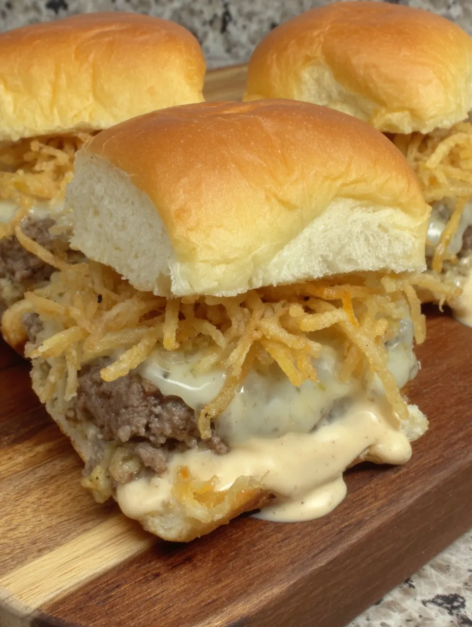 Two cheese fry burgers on a wooden table.