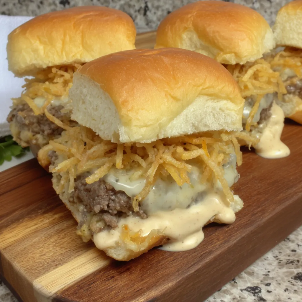 A plate of double cheese fry burgers.