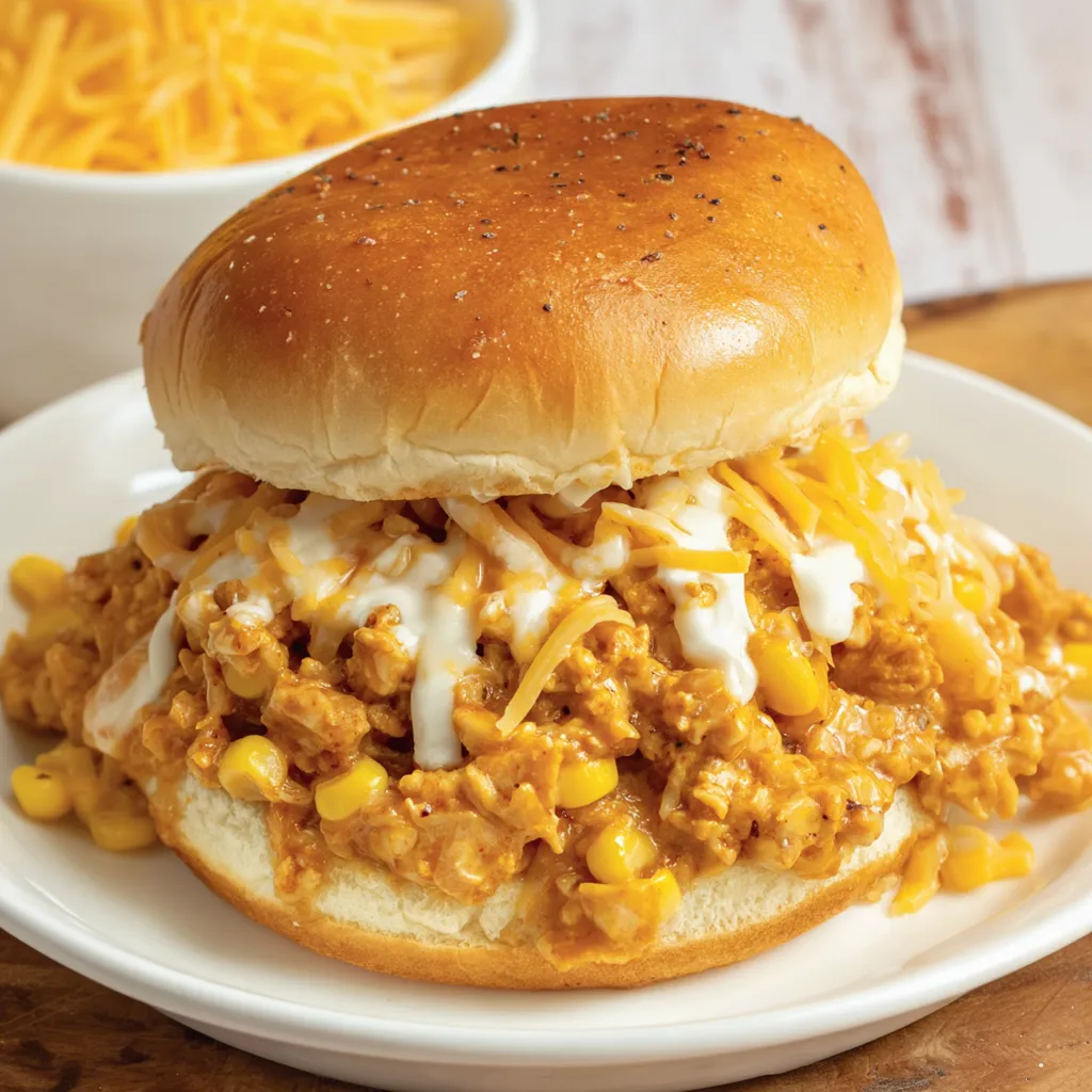A plate of Cajun Chicken Sloppy Joes.