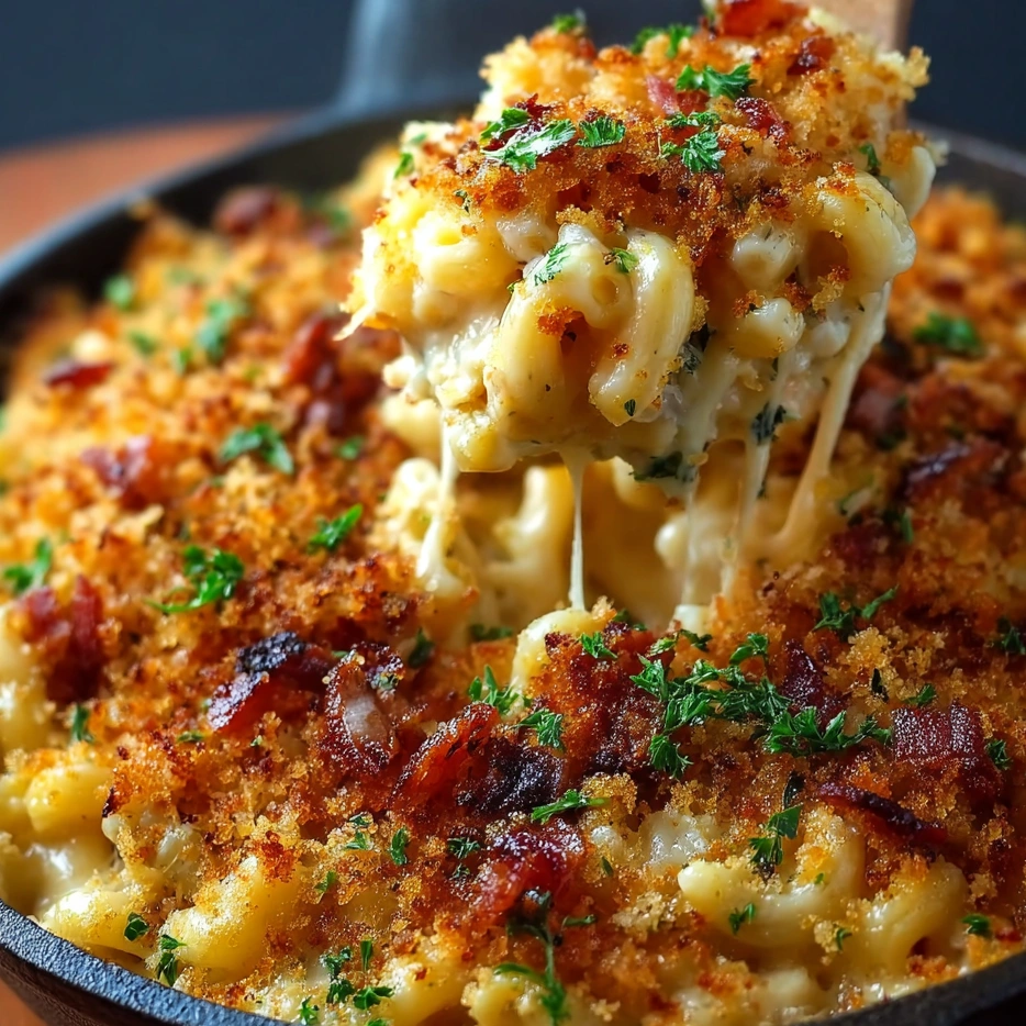 A close up of a delicious mac and cheese dish.