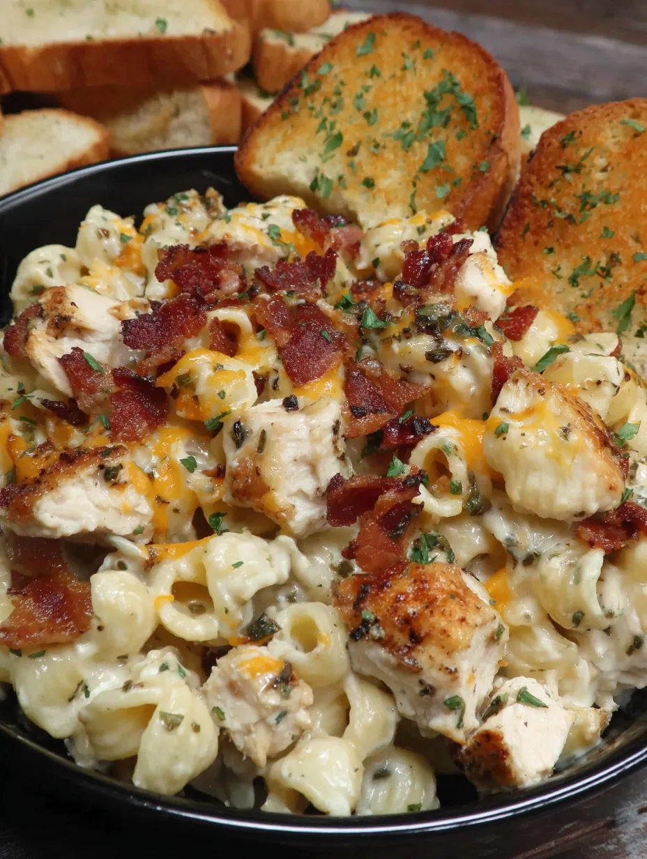 A bowl of chicken bacon ranch casserole.