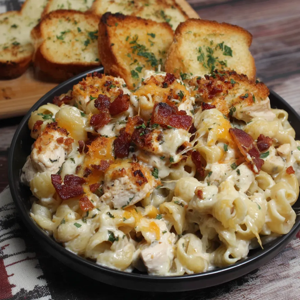 A bowl of chicken bacon ranch casserole.