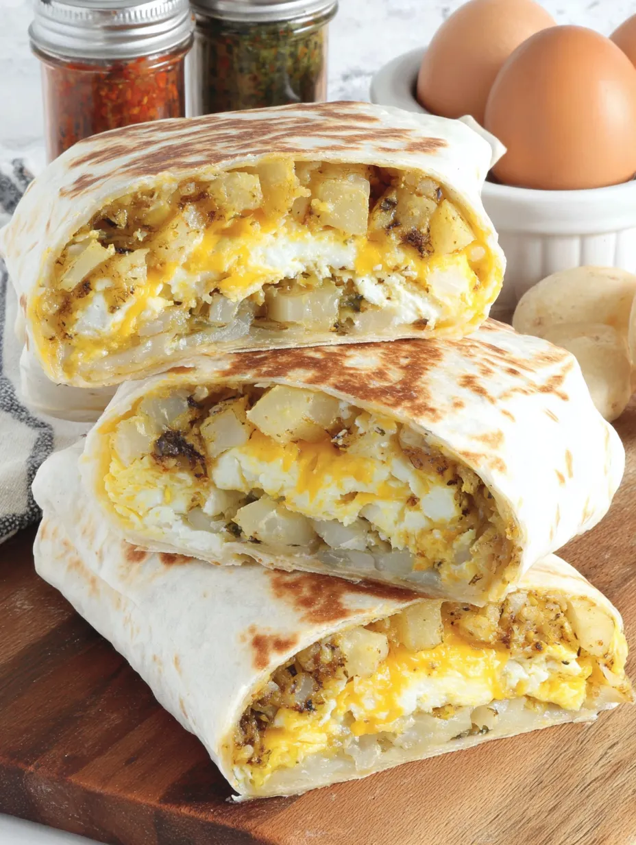 Two breakfast wraps with eggs and potatoes.