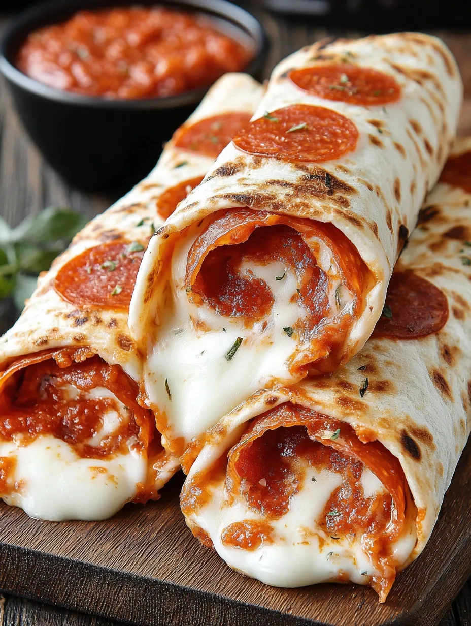 A pizza rollup with cheese and pepperoni.