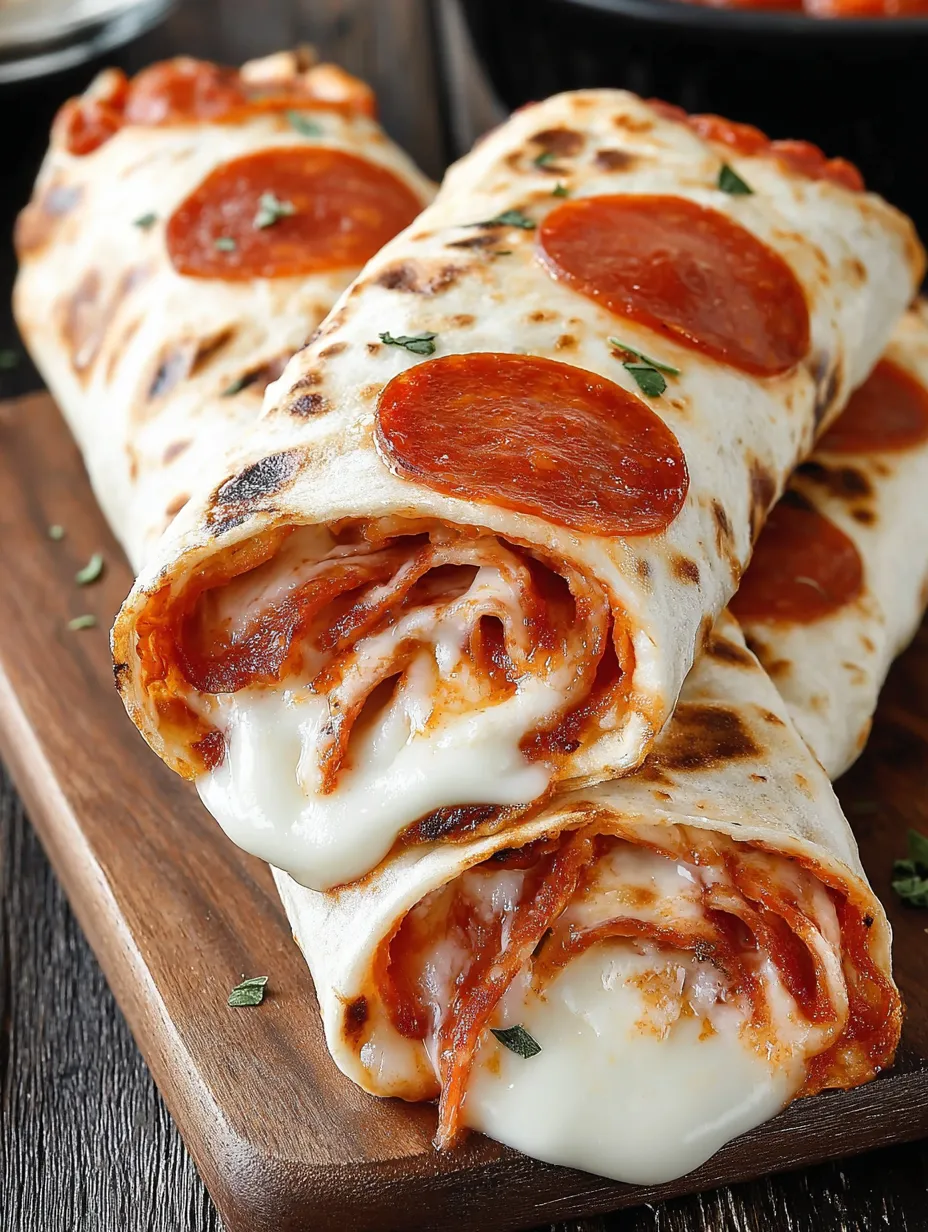 A pizza rollup with cheese and pepperoni.