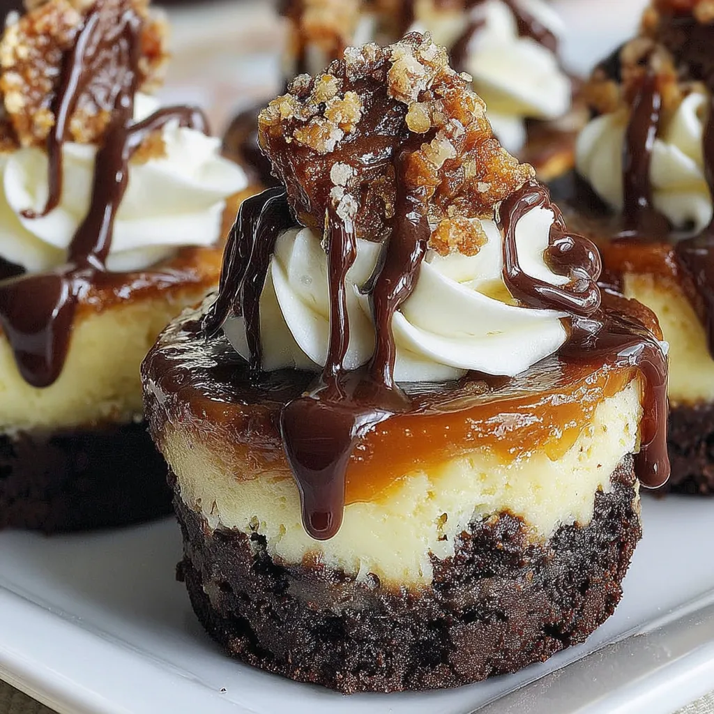 A close up of a loaded brownie cheesecake cup.