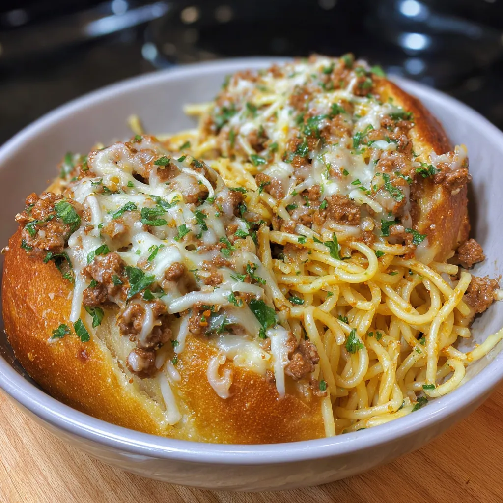 A bowl of garlic butter spaghetti.