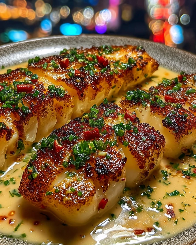 Garlic butter cod strips with sweet chili lime sauce.