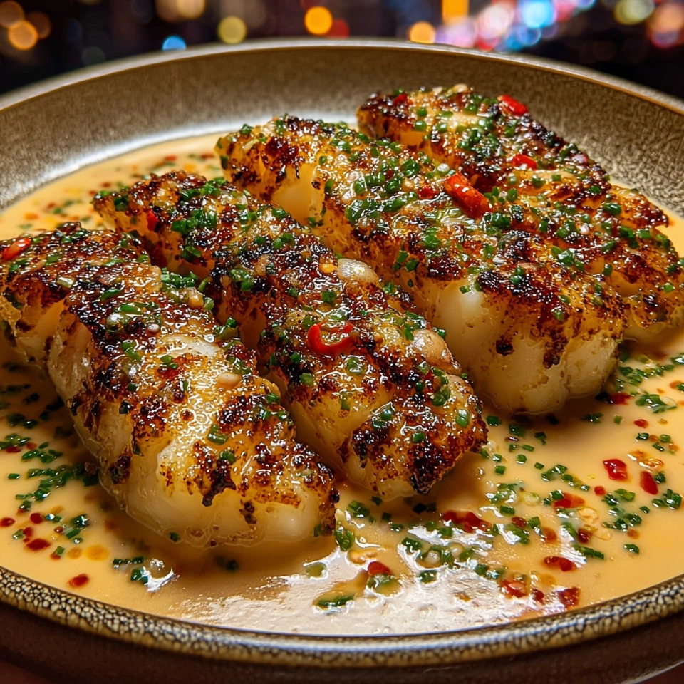 Garlic butter cod strips with sweet chili lime sauce.