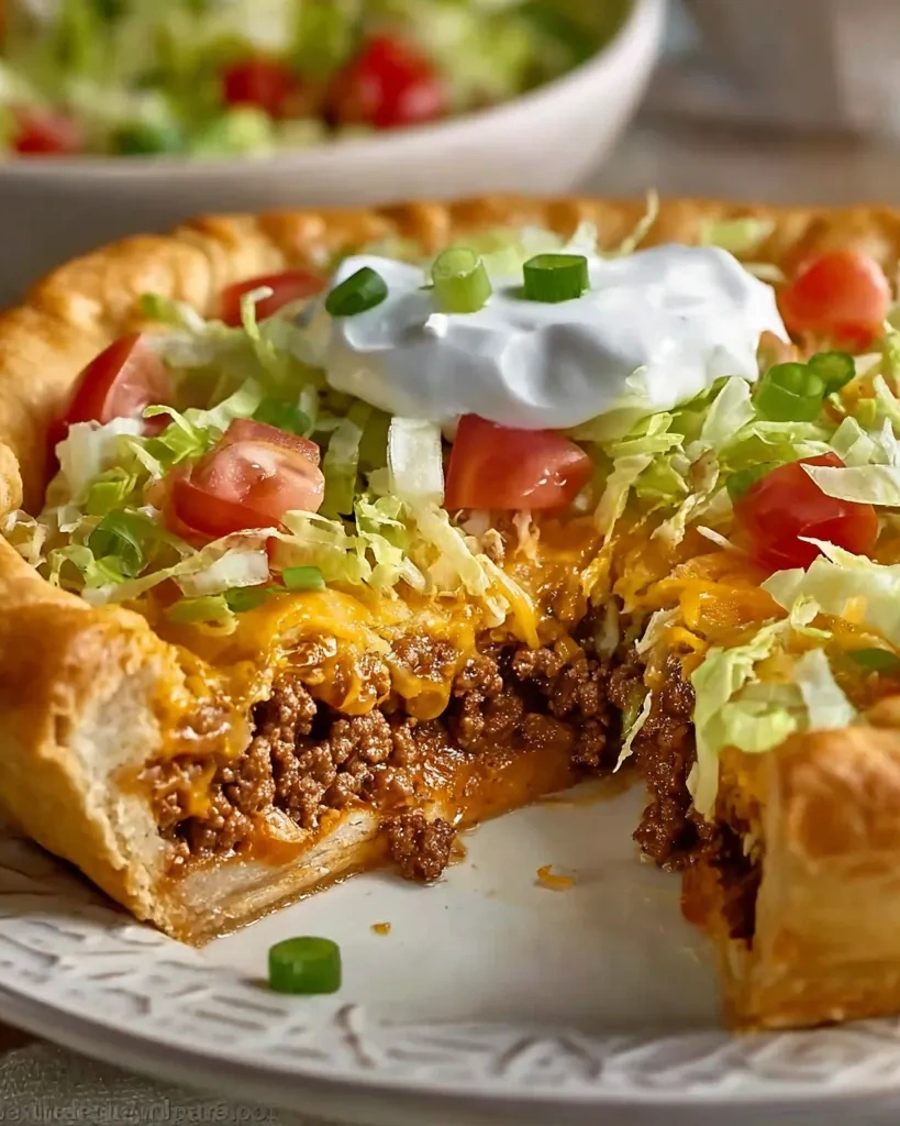 A slice of a Pillsbury Crescent Roll Taco Bake.