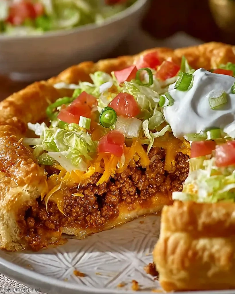 A Pillsbury Crescent Roll Taco Bake with lettuce and tomatoes.