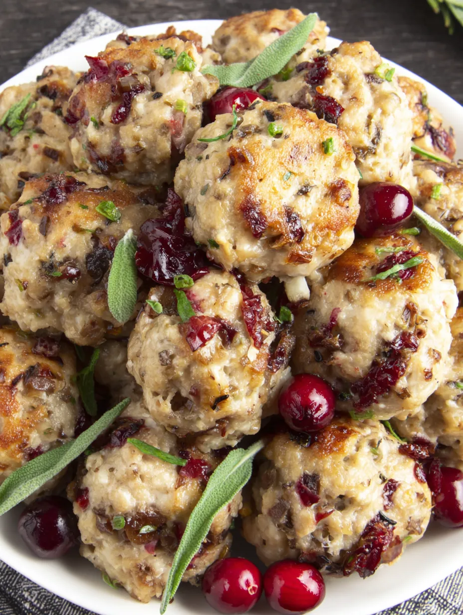 Turkey and stuffing meatballs on a plate.