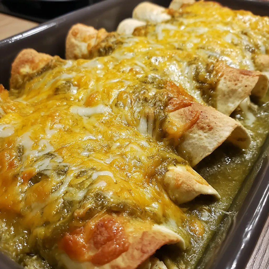 Green chile, chicken and cheese enchiladas.
