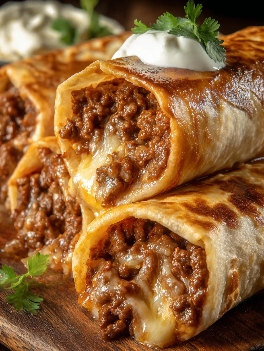A close up of a crispy beef and cheese chimichanga.