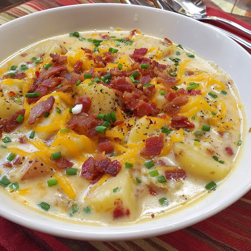 A bowl of loaded potato soup.
