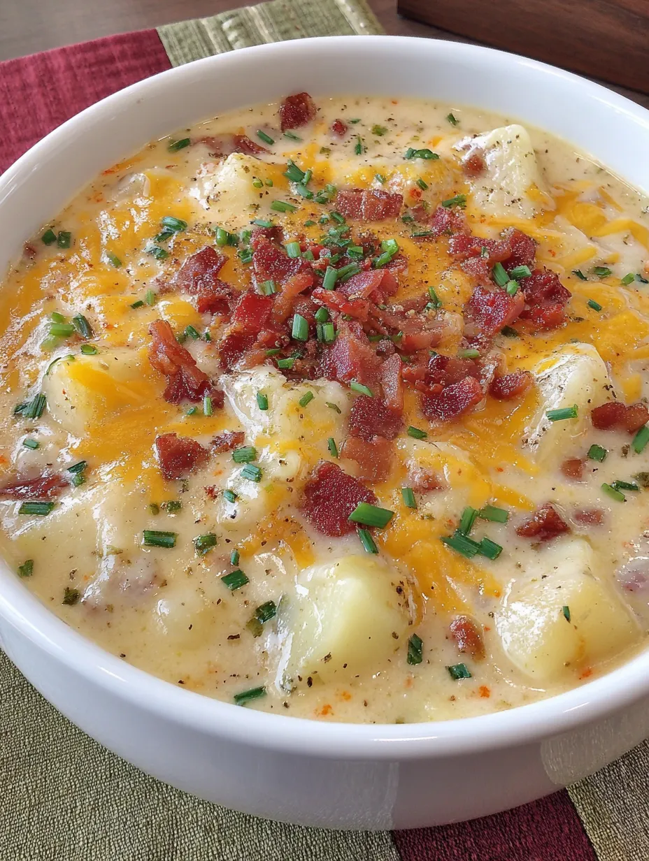 A bowl of loaded potato soup.