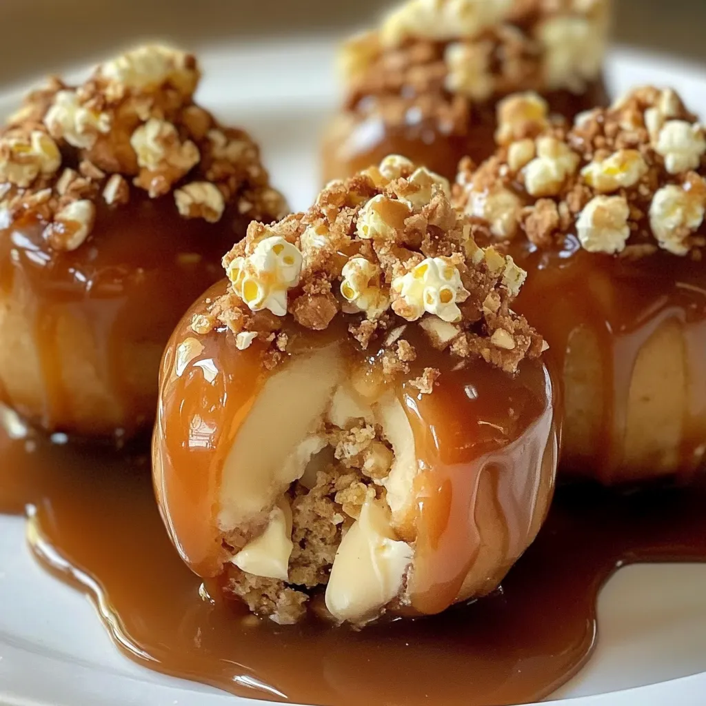 A plate of desserts with caramel sauce.