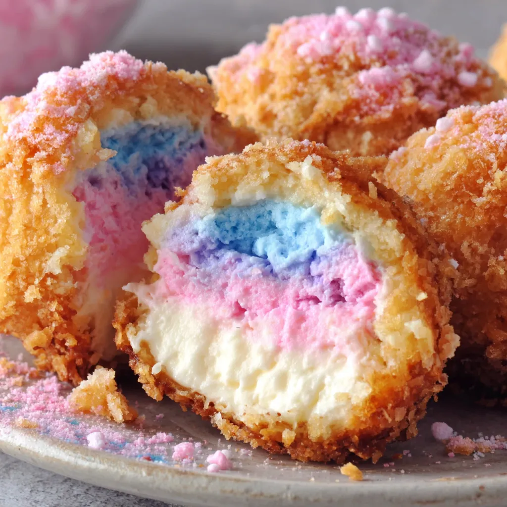 A plate of cotton candy cheesecake bombs.