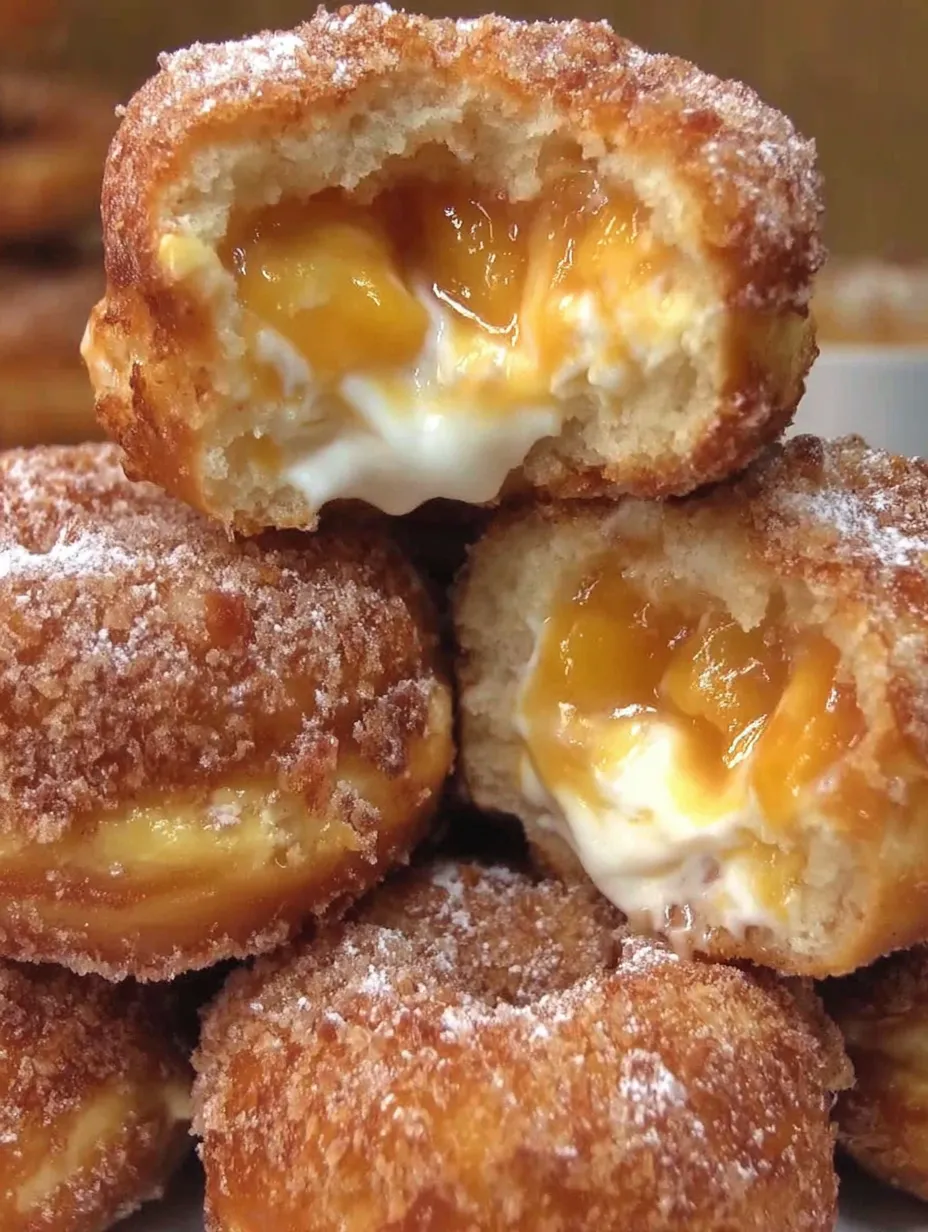 Peach Cobbler Cheesecake-Stuffed Donuts.
