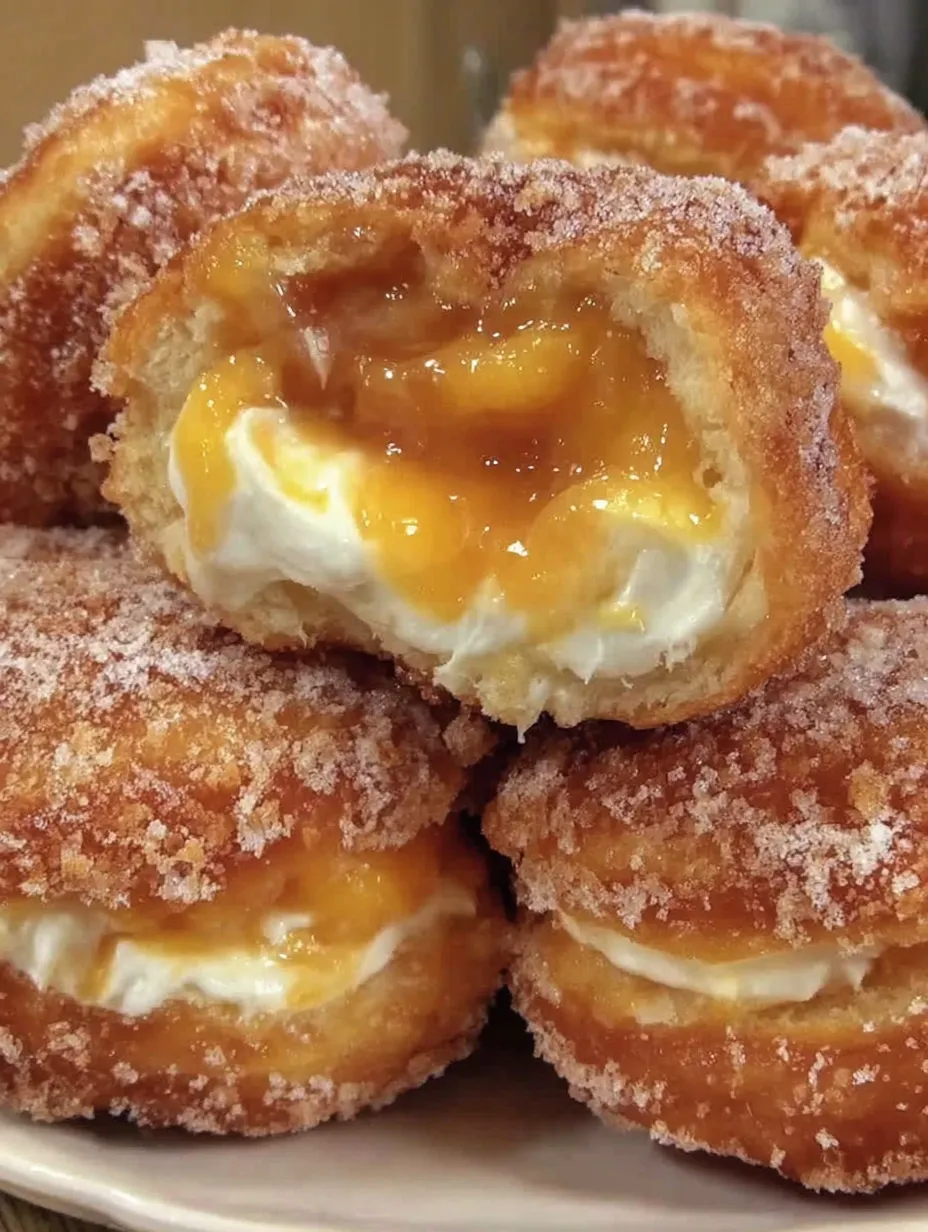 Peach Cobbler Cheesecake-Stuffed Donuts.