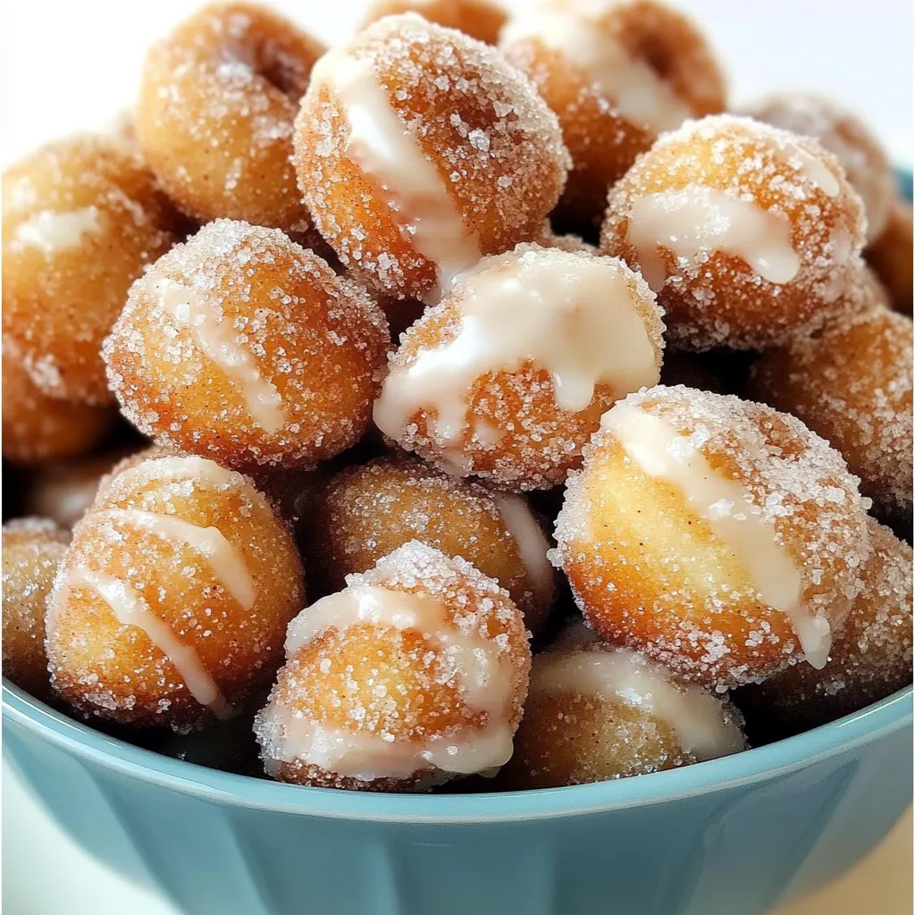 A bowl of powdered sugar covered donuts.