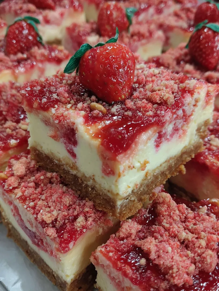 A slice of strawberry crunch cheesecake.