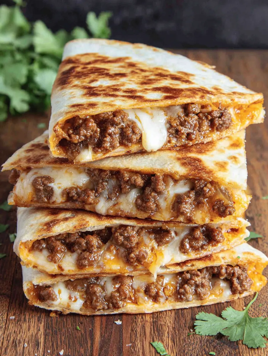 A stack of hamburger quesadillas.