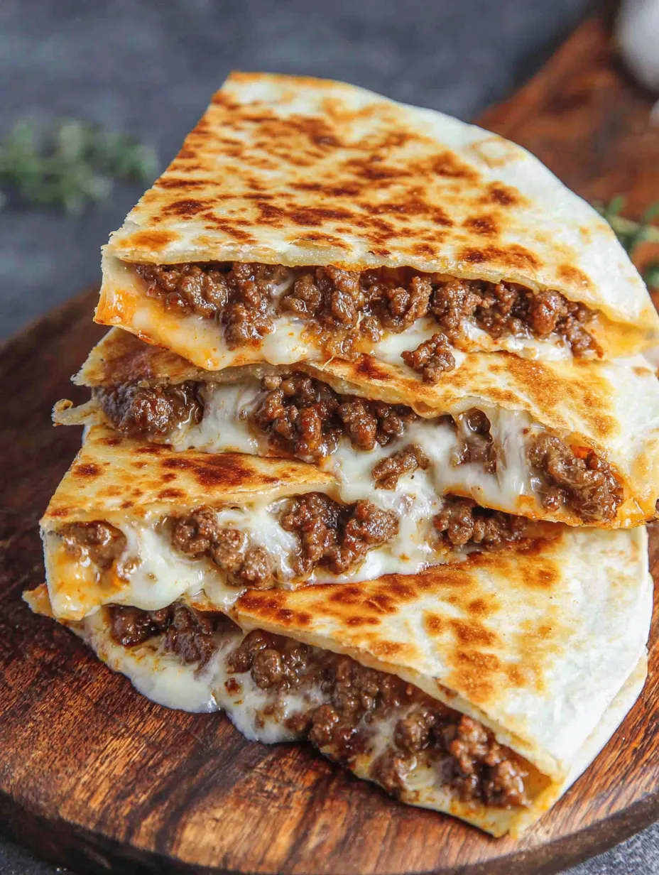 A stack of hamburger quesadillas.