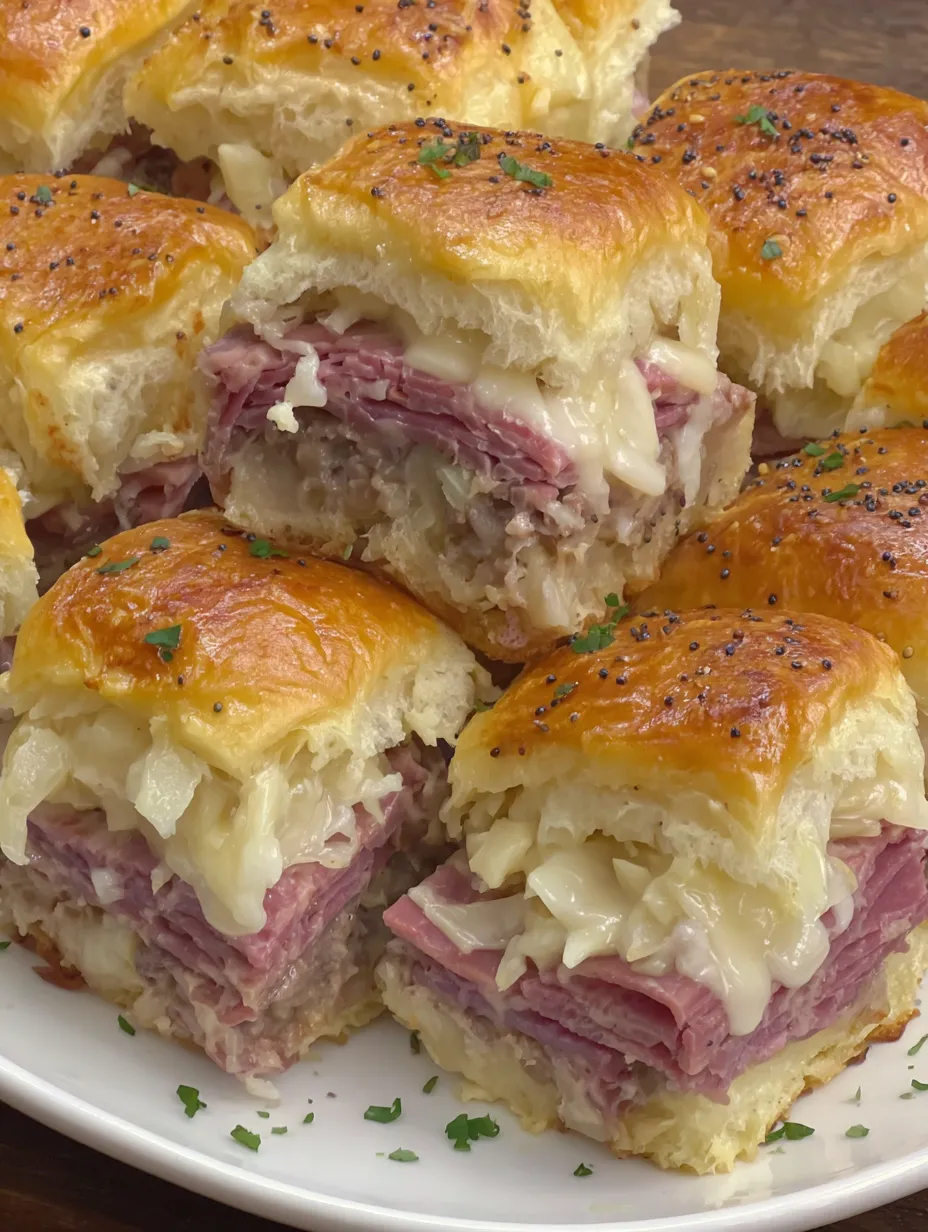 A plate of Reuben sliders.