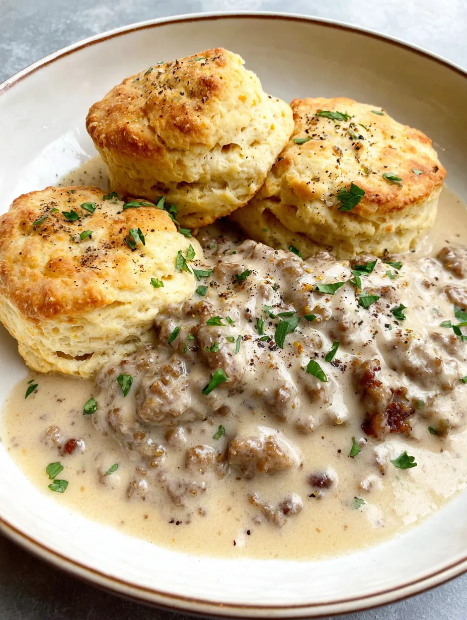 A plate of biscuits and gravy.