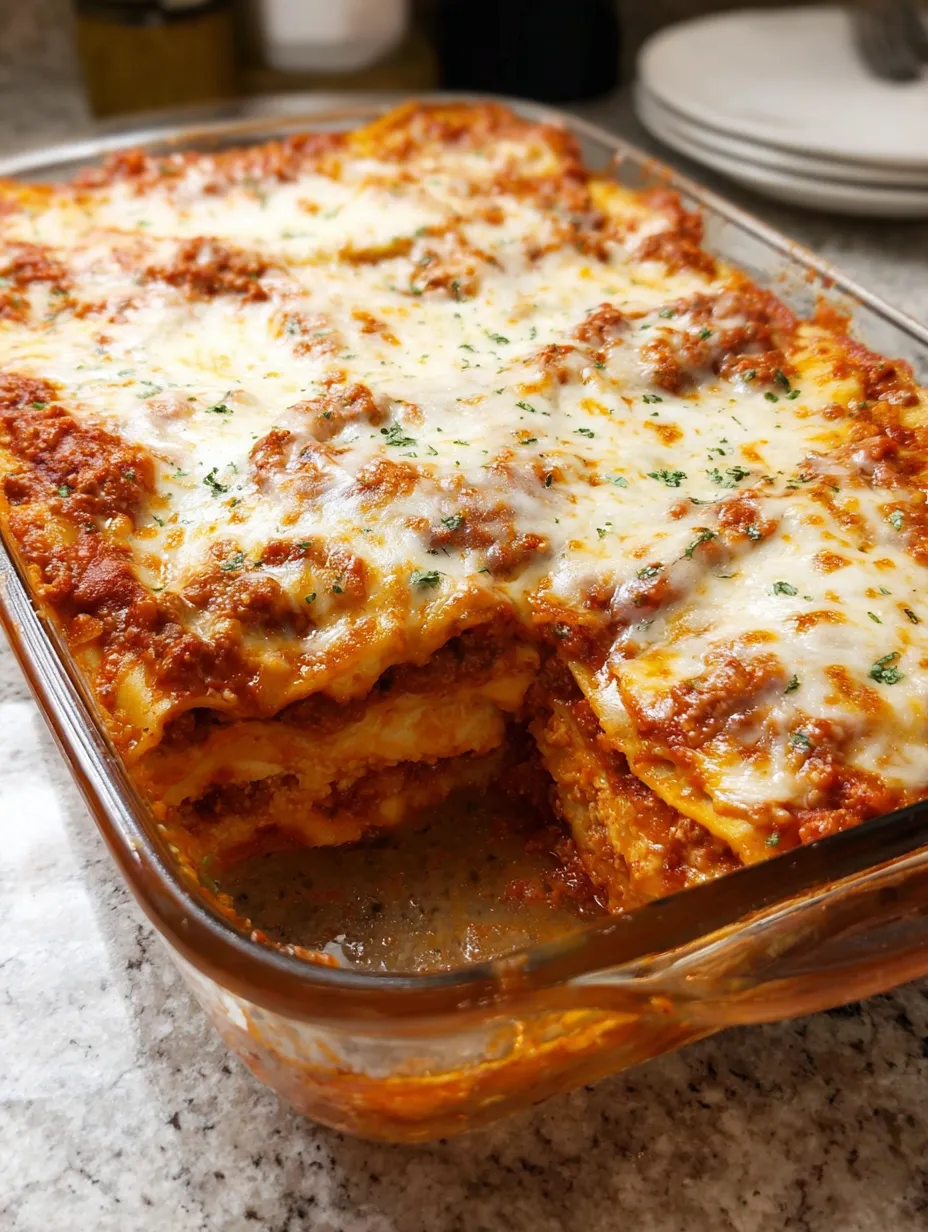 A pan of lasagna with cheese and meat.